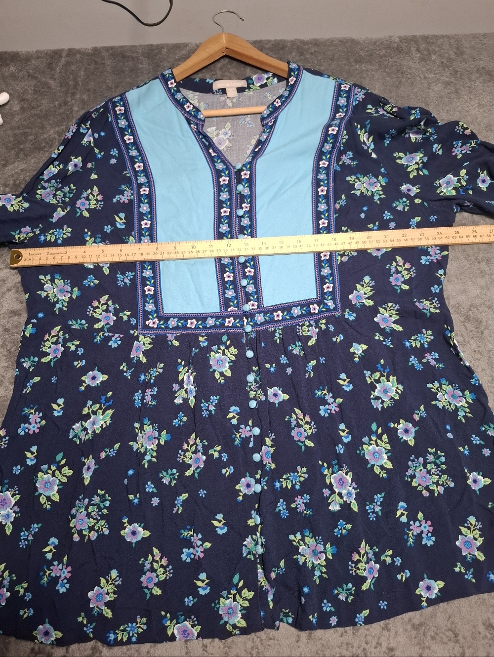 Woman Within Top Womens Size 1X 22/24 Button-Front Mixed Print Cottagecore Tunic - Picture 8 of 11